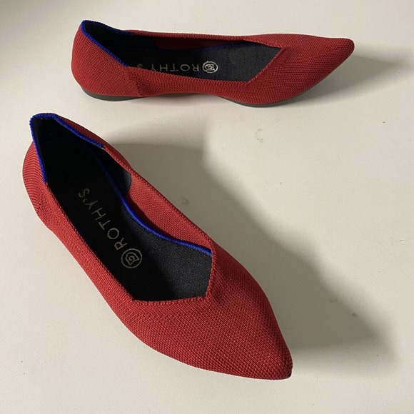 ROTHY'S Ballet Flat Loafer Pointed Toe Red Slip On Textile Size 8 - Picture 2 of 11